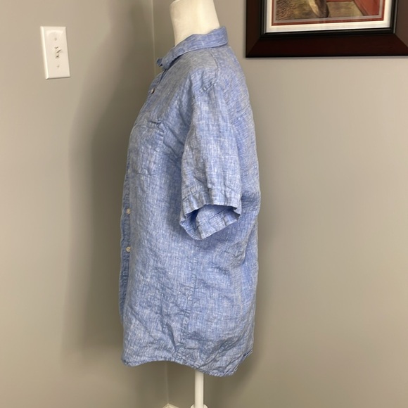 BOHIO Men's Blue Short Sleeve Shirt 100% Linen Chambray Size XL Beach - Picture 3 of 6